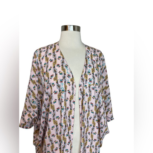 Melissa McCarthy Seven7 Pink Printed kimono Duster Large Floral - Picture 6 of 10